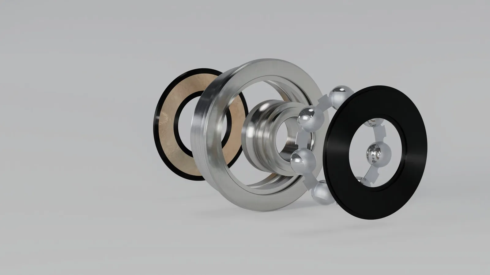 Kugellager in Einzelteilen als 3D Rendering