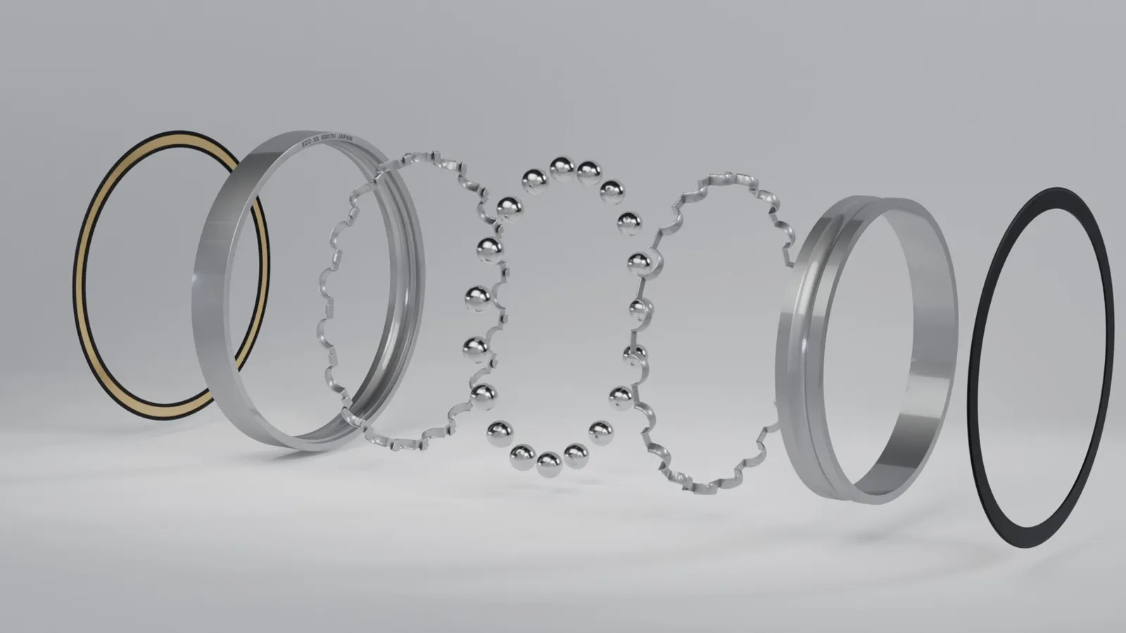 Kugellager in der Explosionsdarstellung als 3D Rendering