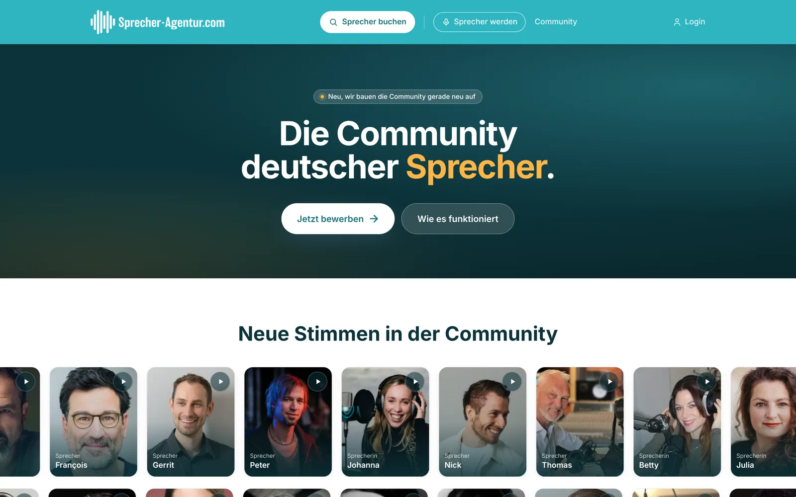 Startseite von sprecher-agentur.com mit Header