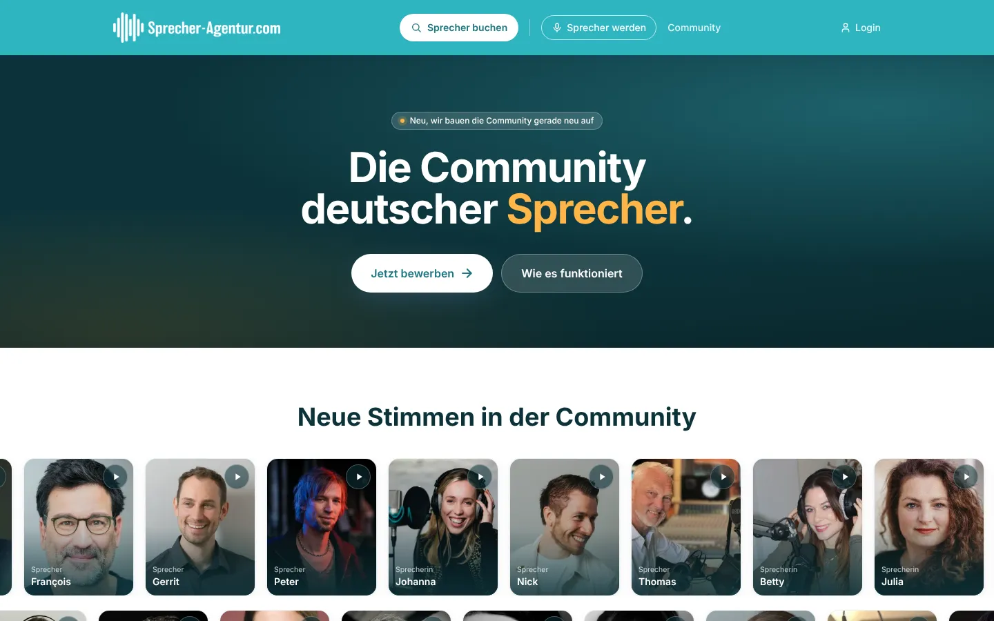 Startseite von sprecher-agentur.com, gestaltet und entwickelt von uns